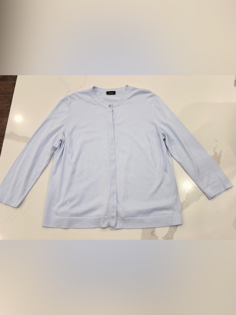 Akris Switzerland Ice Blue Hidden Button Cotton Cardigan Sweater Sz 12
